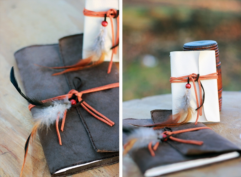 close up images of diy leather notebooks
