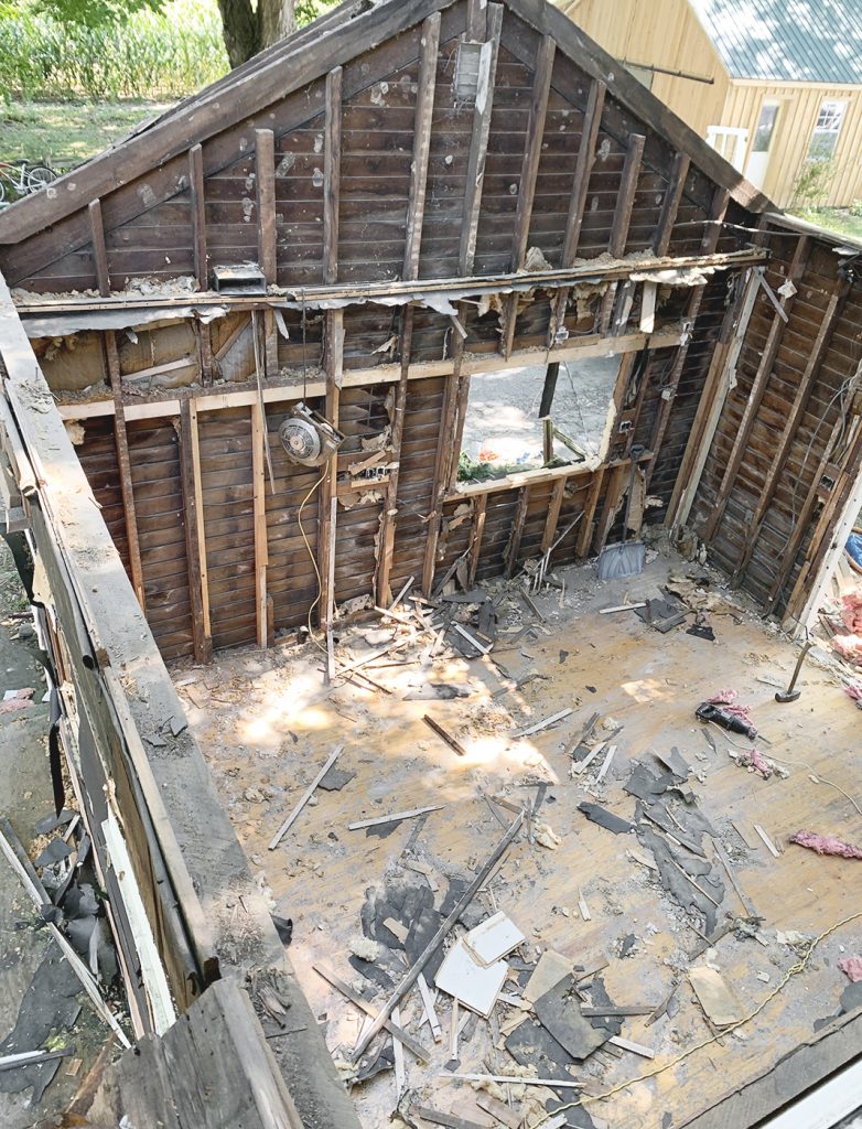 house interior being torn down