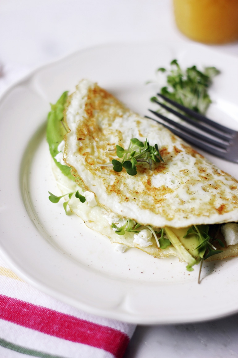 Egg White Omelette with Avocado, Goat Cheese, and Microgreens @themerrythought