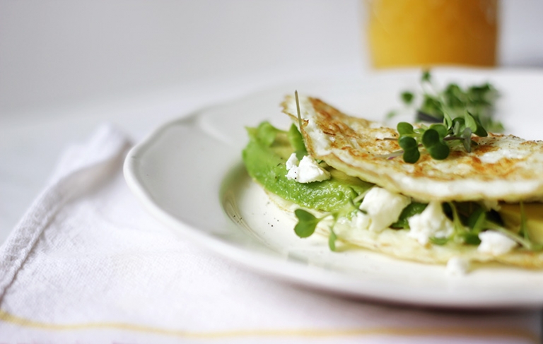 Egg White Omelette with Avocado, Goat Cheese, and Microgreens @themerrythought