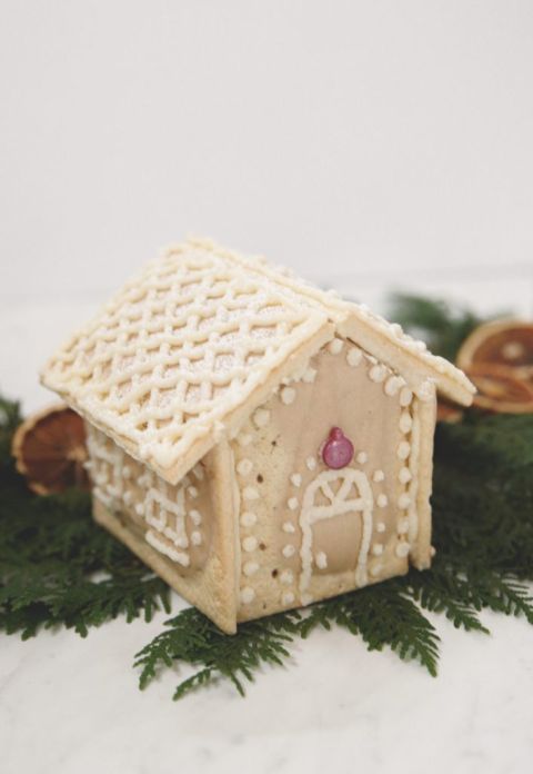 pop tart gingerbread house with white icing decorations