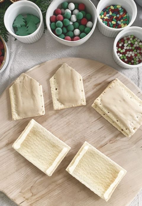 pop tart pieces and snacks for gingerbread house