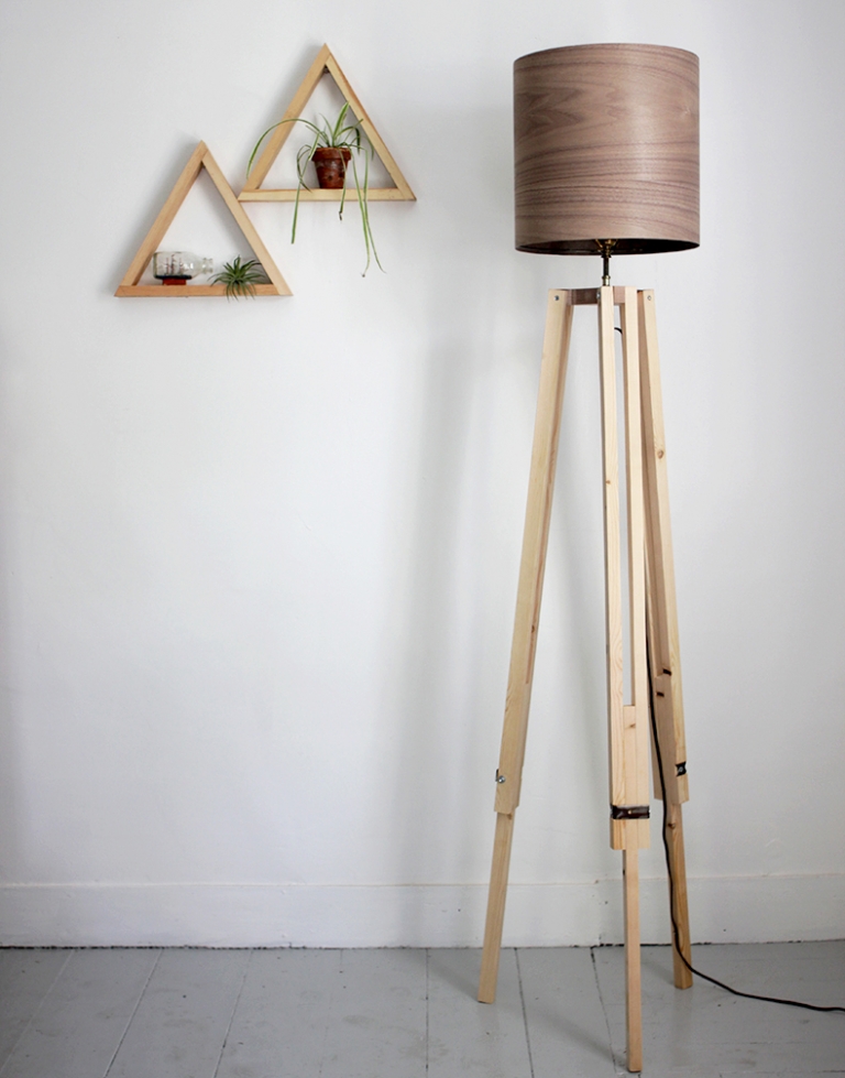 DIY Wooden Tripod Lamp with Veneer Lampshade @themerrythought