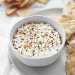 bowl of whipped feta goat cheese everything bagel dip